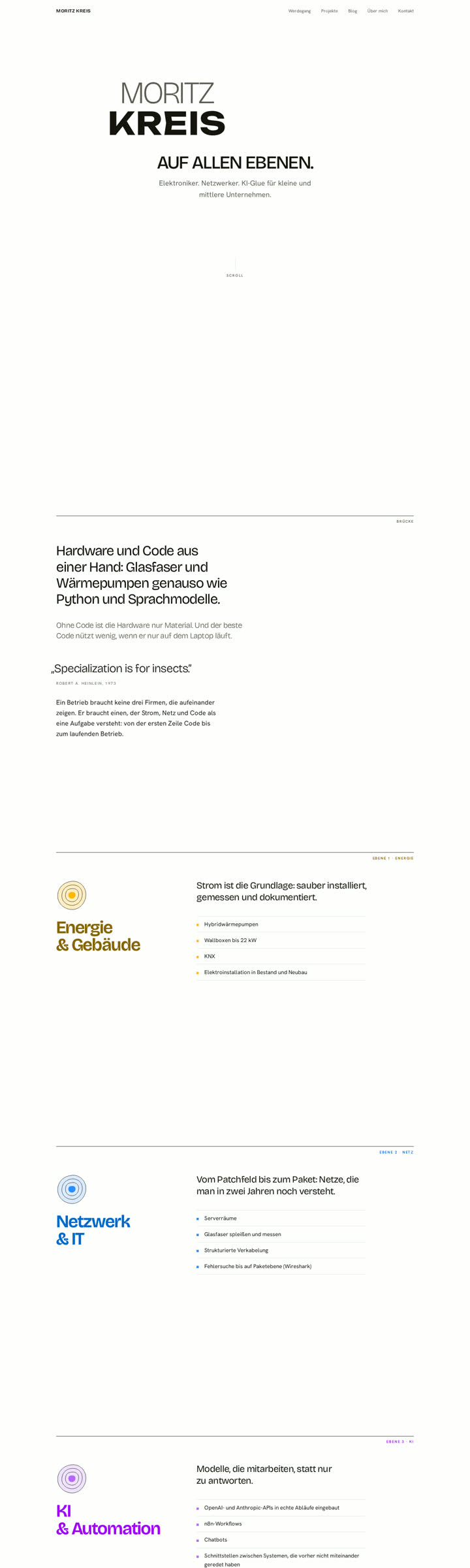 Startseite von moritzkreis.de: Moritz Kreis, auf allen Ebenen.