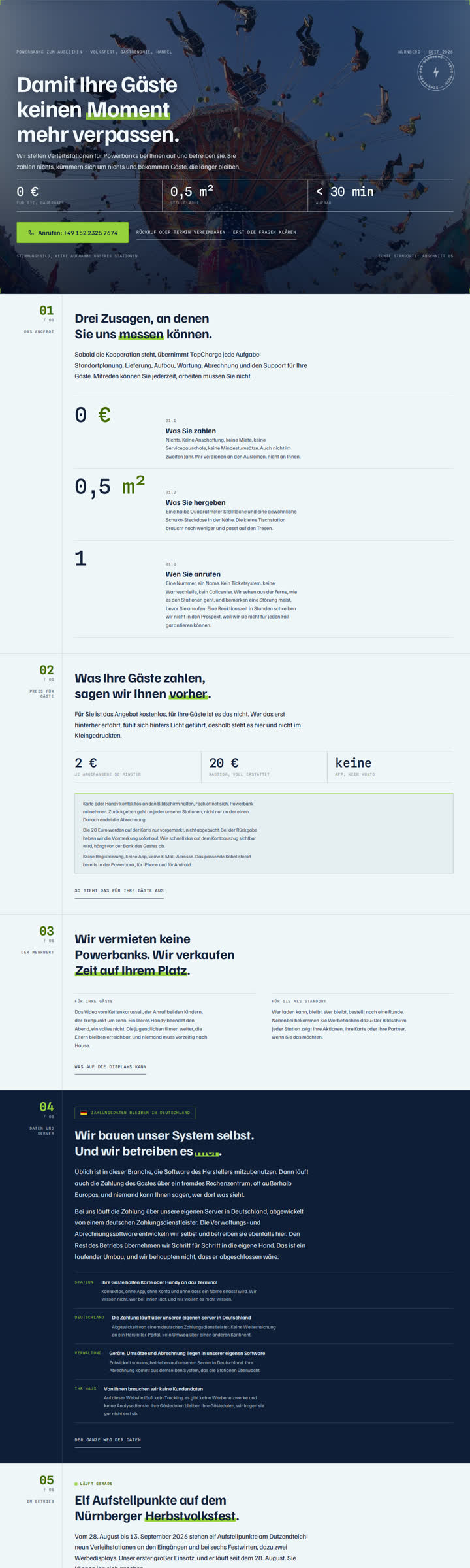 Startseite von TopCharge: Damit Ihre Gäste keinen Moment mehr verpassen, über einem Kettenkarussell.